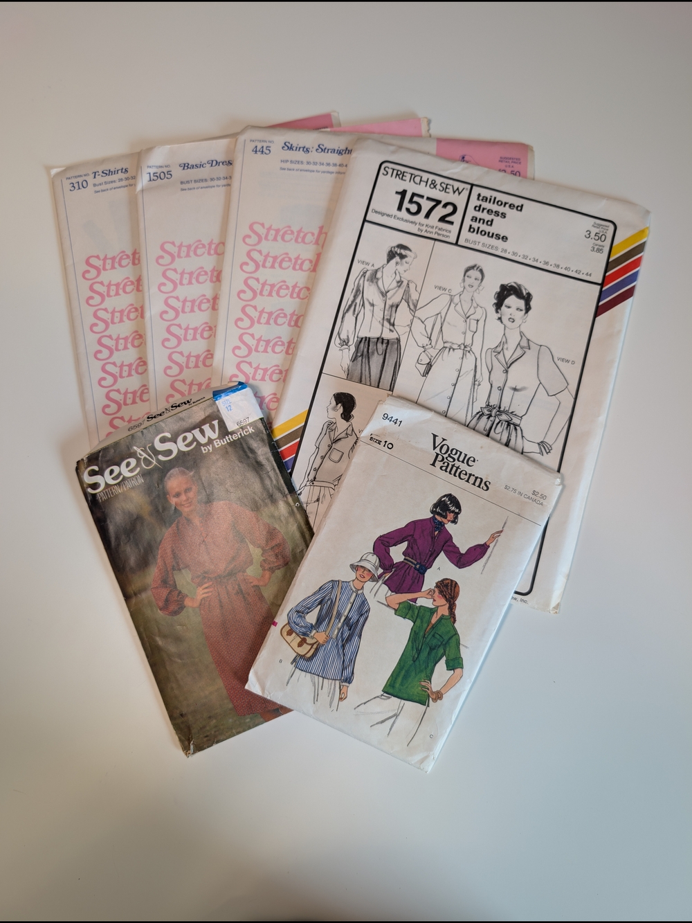 LOT 6 Vintage Sewing Patterns 70s 80s STRETCH & SEW Vogue See & Sew UNUSED Knit